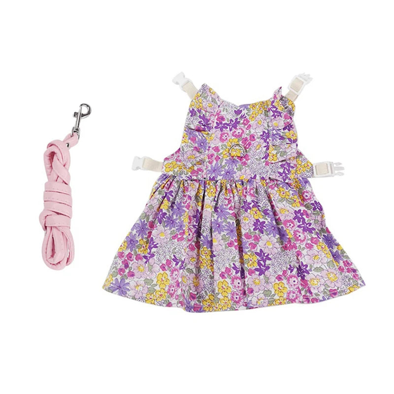 Floral Cotton Dress & Harness Set for Rabbits & Small Pets