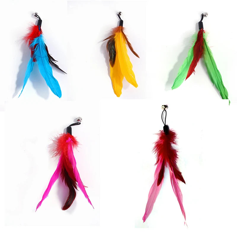 Feather Wand Cat Toy with Bell & Worm String - Interactive Teaser Set