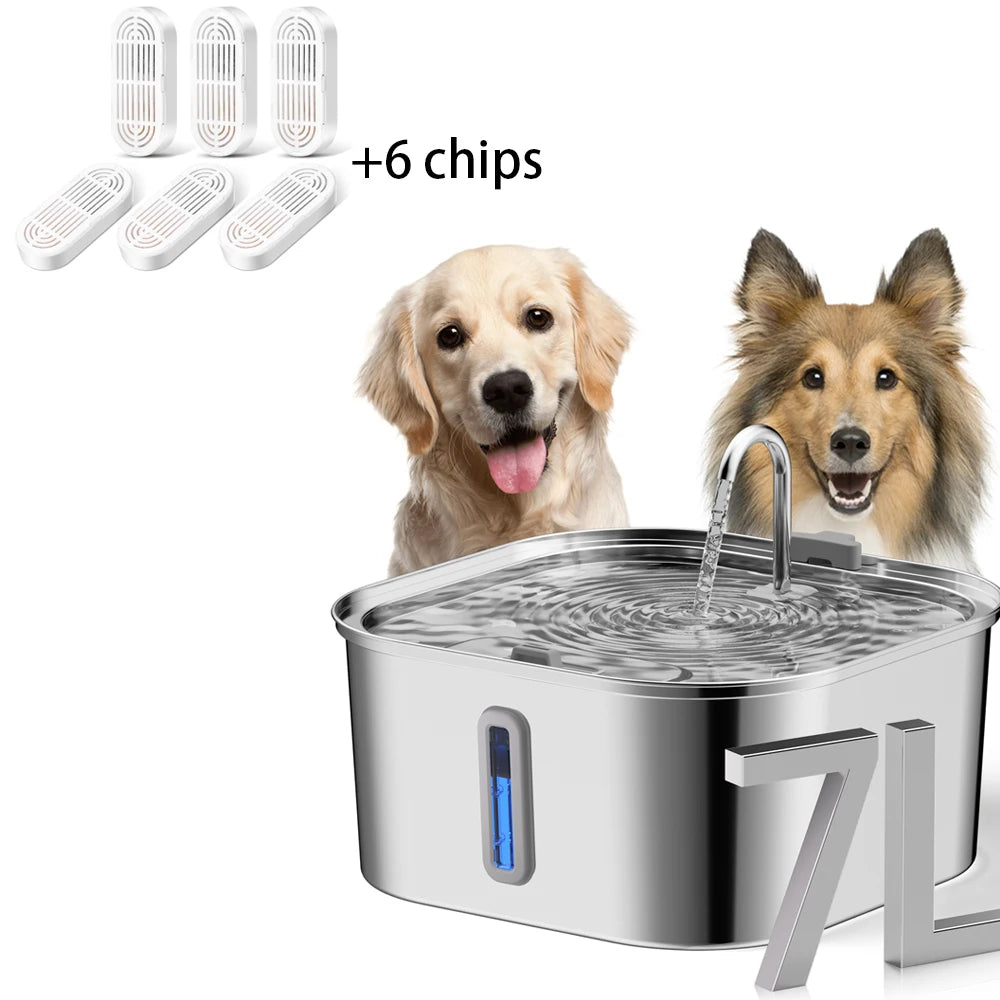7L Stainless Steel Pet Water Fountain — Large Capacity Dispenser for Multiple Cats & Dogs