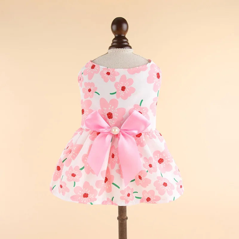 Robe de princesse pour animaux de compagnie - Robe d'été à rayures et carreaux avec nœud pour chats et petits chiens