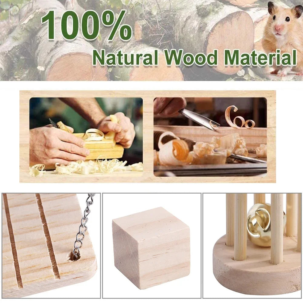 Wooden Molar & Play Toy Set for Small Pets