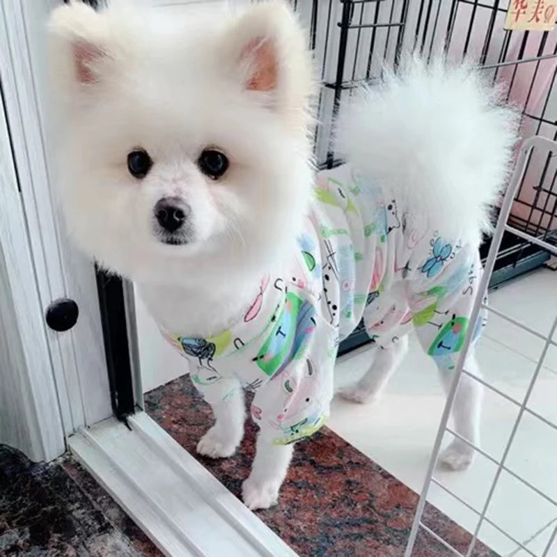 Soft Cotton Printed Pyjama Jumpsuit for Small Dogs