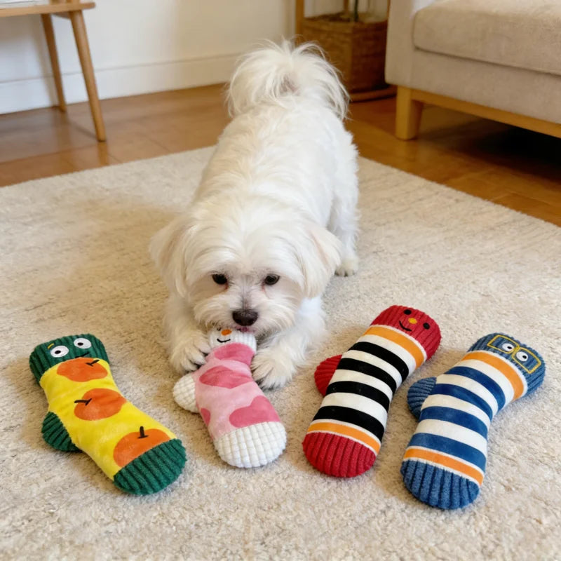Plush Squeaky Sock Dog Toy with Sniff & Hide Feature