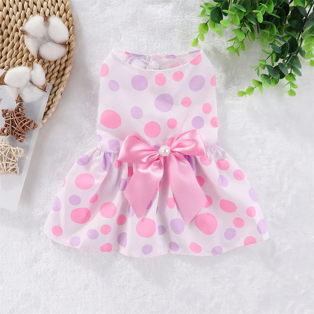 Robe de princesse pour animaux de compagnie - Robe d'été à rayures et carreaux avec nœud pour chats et petits chiens