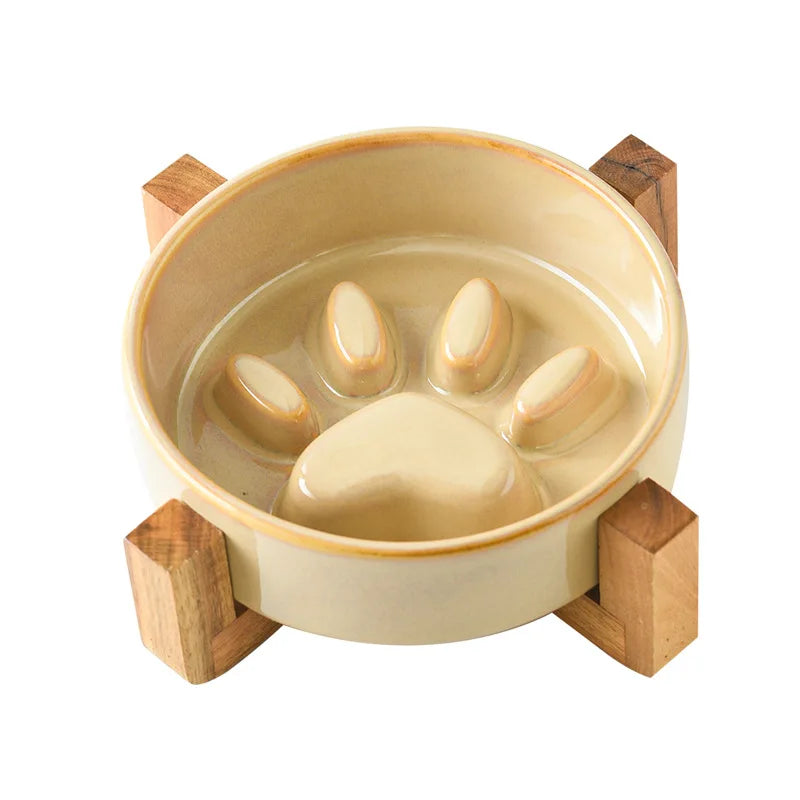Ceramic Dog Bowl with Slow Feeder & Water Options