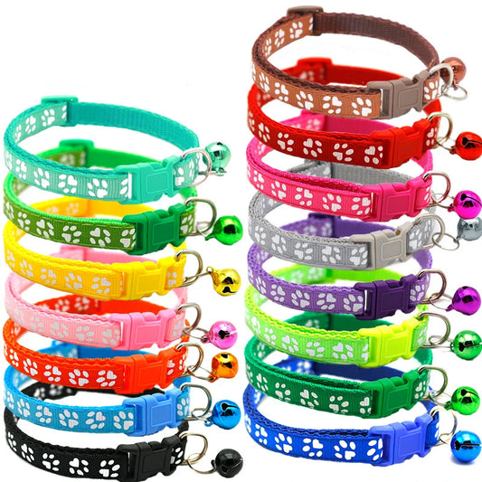 Cat Collar with Bell and Paw Print Design