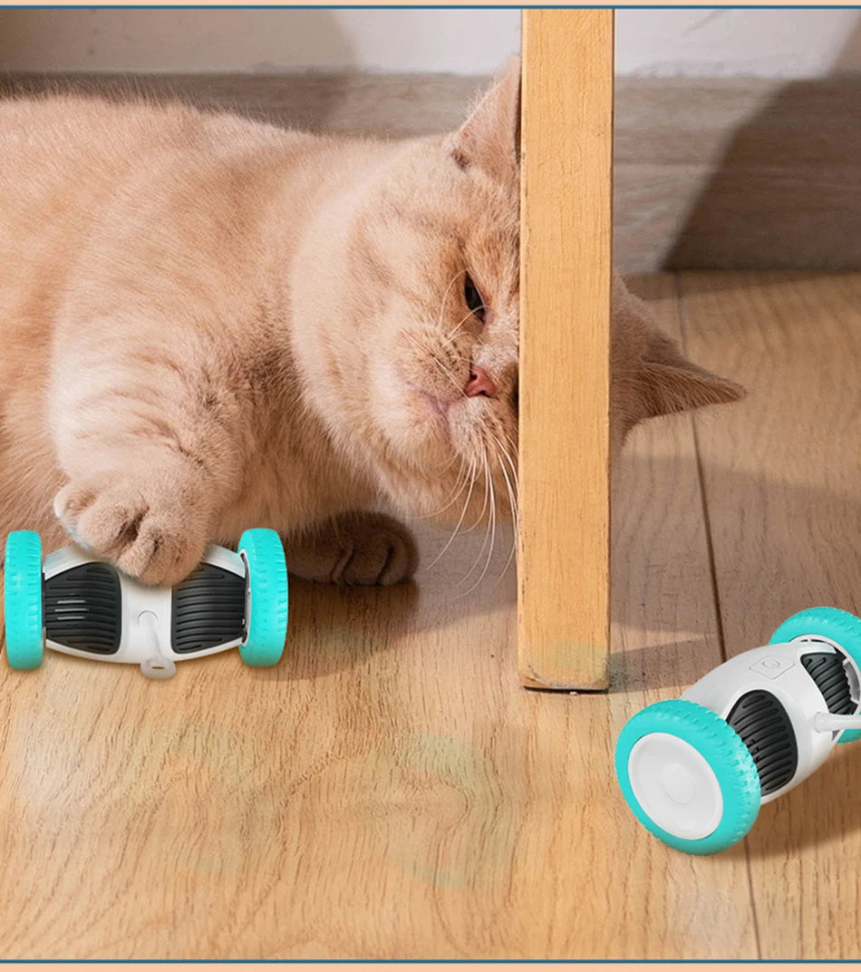 Jouet interactif intelligent pour chat - Voiture à équilibrage automatique avec plumeau pour jeu d'intérieur