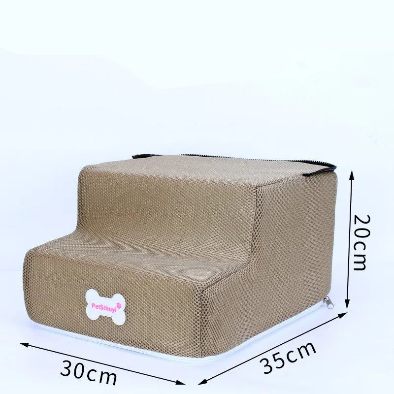 Anti-Slip Pet Stairs with Removable Washable Cover – 2 or 3 Step Ramp for Dogs & Cats