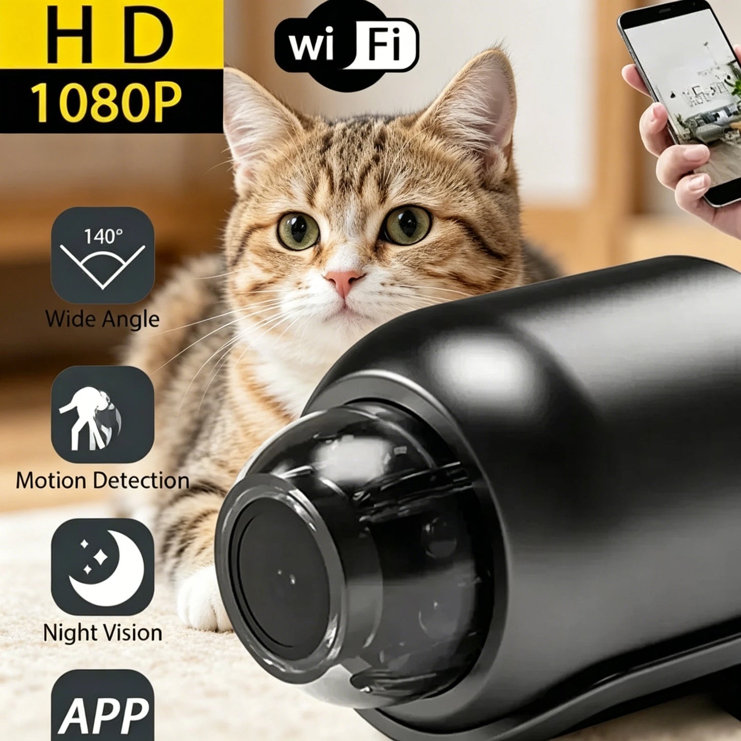 X5 1080P WiFi Mini Camera with Motion Detection Alerts & Night Vision