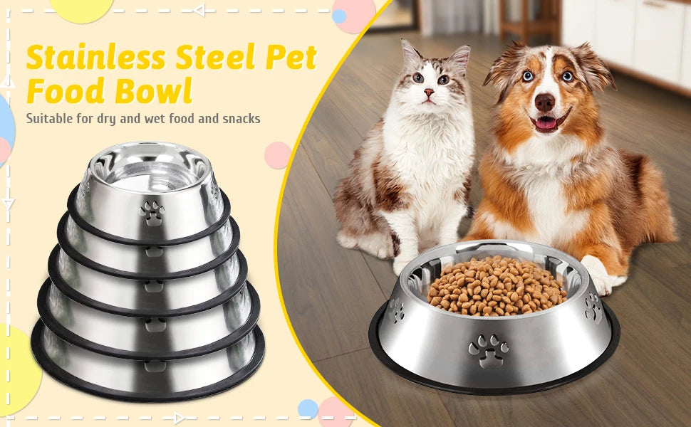 Stainless Steel Pet Bowls Set - 2 Pack Non-Slip Stackable Dishes