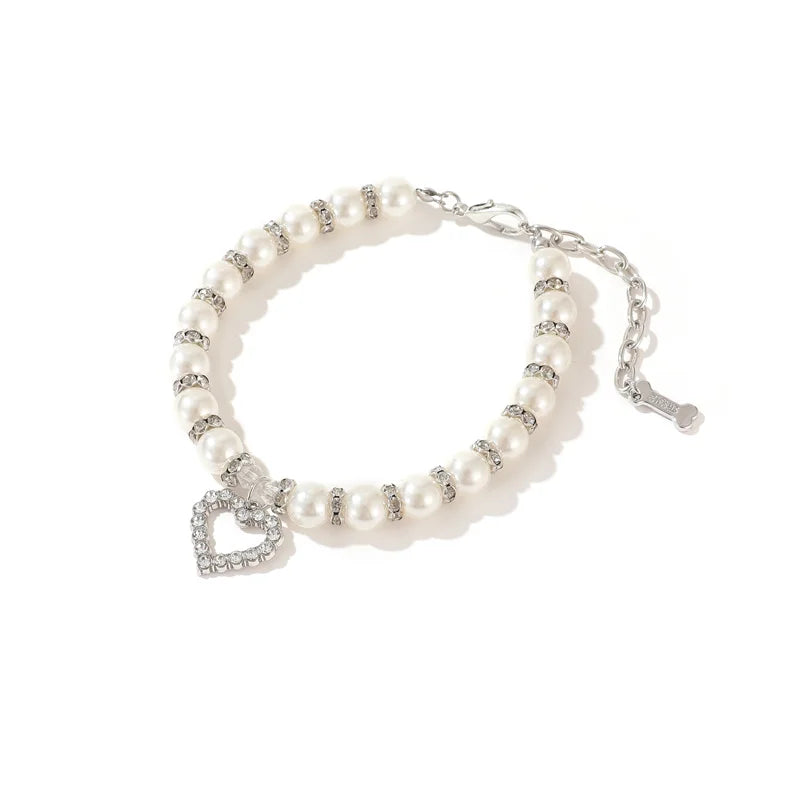 Luxury Pearl Pendant Puppy Dog Necklace Collar for Small Dogs Cats Chihuahua Pomeranian Teddy Bling Rhinestones Pet Accessories