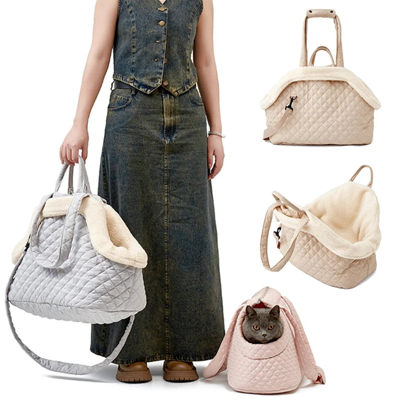 Plush Pet Carrier Handbag for Cats & Small Dogs