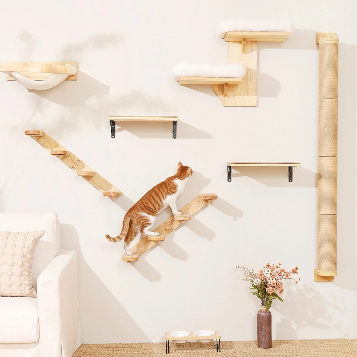 Wall-Mounted Cat Climbing Shelf & Hammock Set