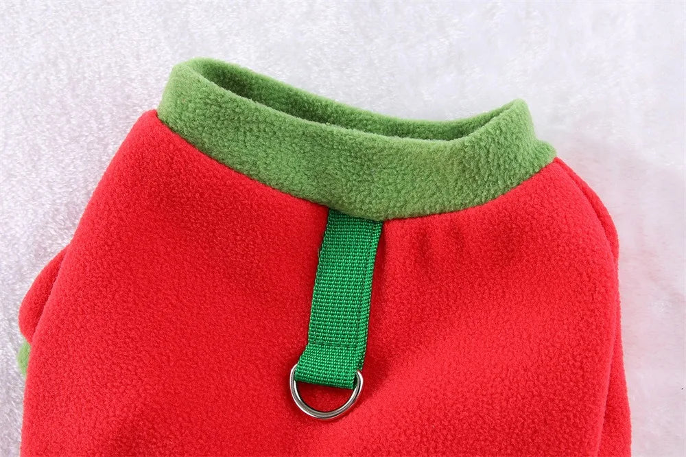 Fleece Dog Jumpsuit Hoodie with Leash Ring — Warm Winter Coat for Dogs & Cats