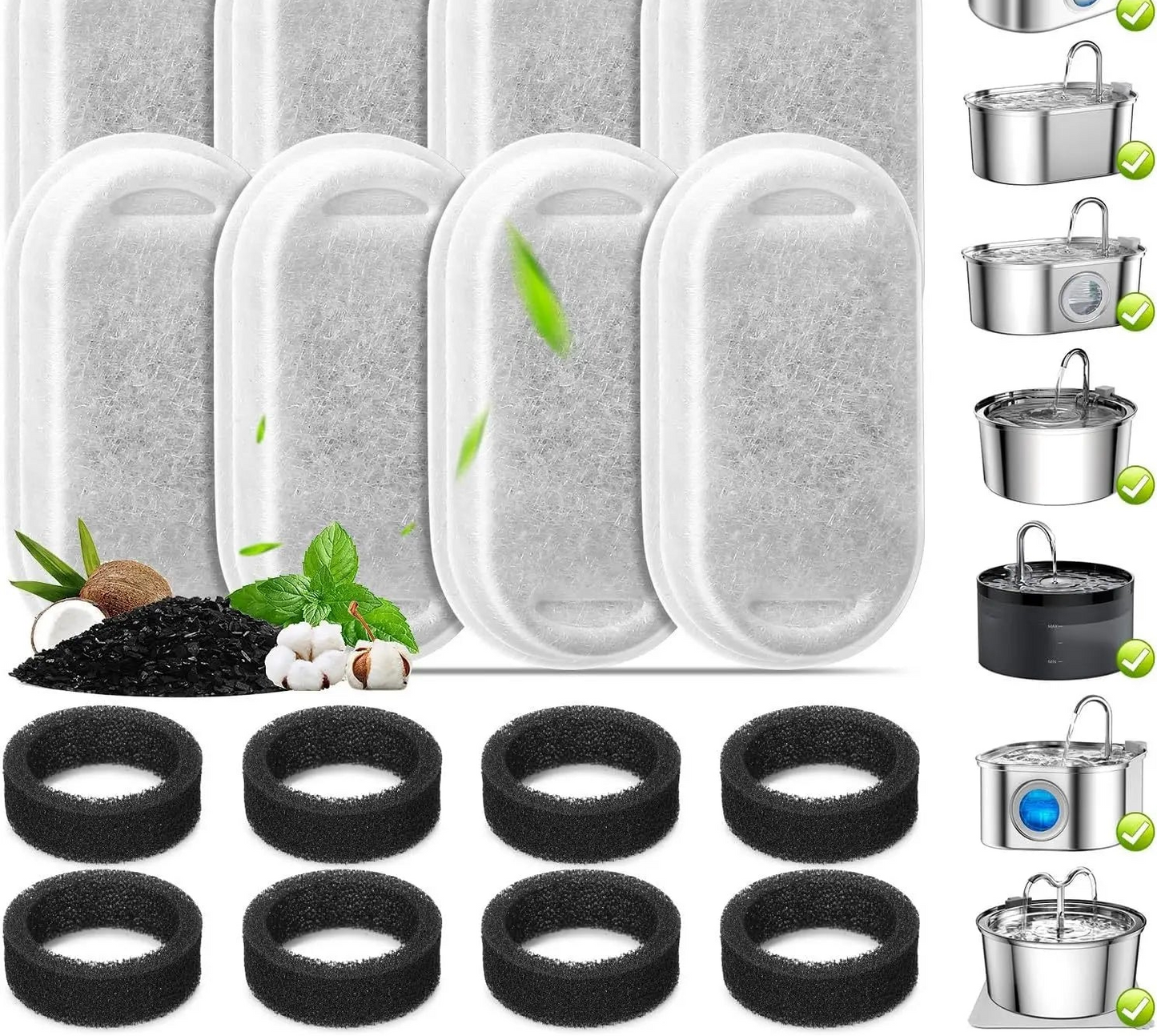 Filtres de remplacement et éponges pour fontaines à eau pour animaux de compagnie - Compatibles avec les modèles 2L et 3.2L