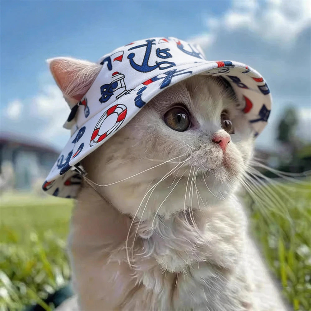 Striped Canvas Pet Sun Hat for Cats & Small Dogs