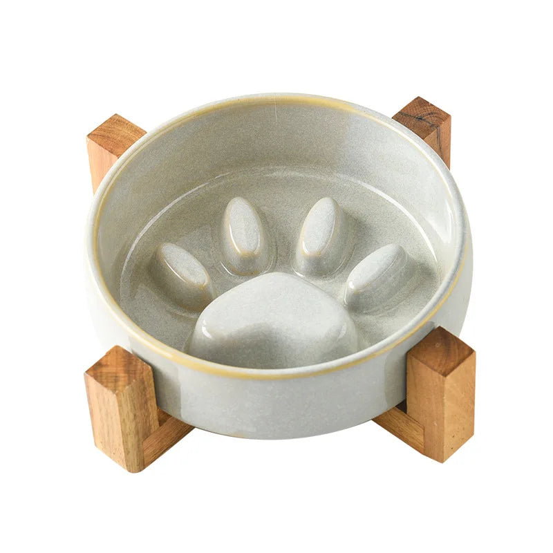 Ceramic Dog Bowl with Slow Feeder & Water Options