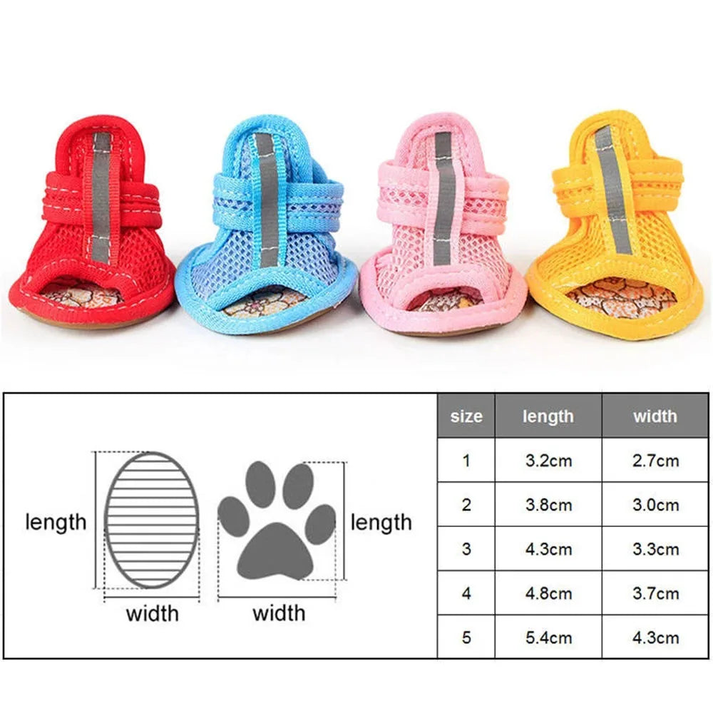 Breathable Mesh Dog Shoes with Reflective Strips – Set of 4