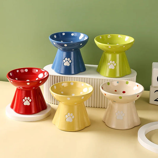 Elevated Ceramic Cat Bowl - Anti-Black Chin Design with Cervical Spine Protection