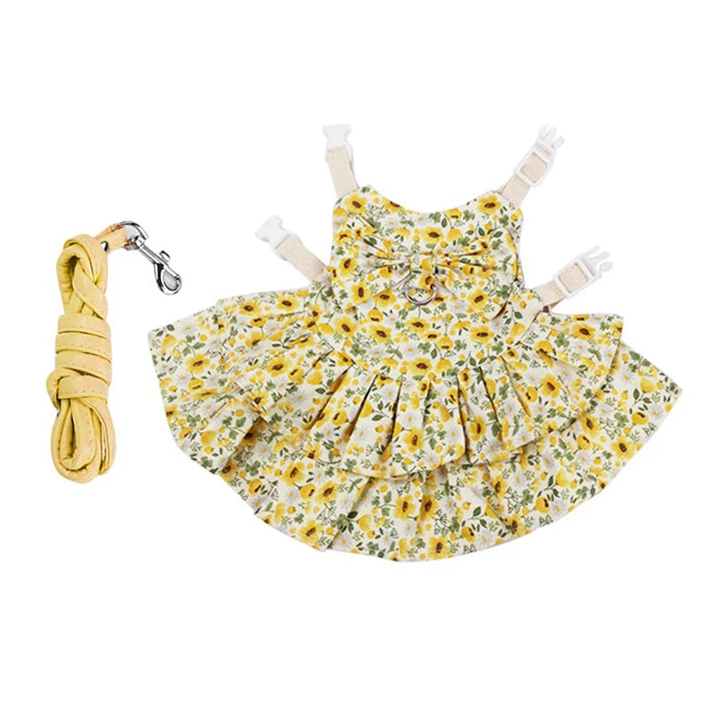 Floral Cotton Dress & Harness Set for Rabbits & Small Pets