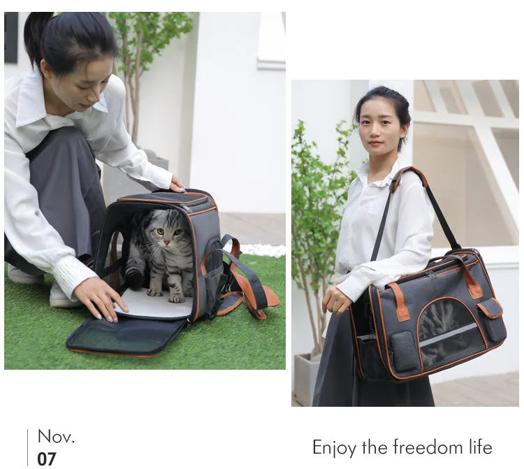 Anti-Collapse Pet Carrier Handbag with Storage Pockets