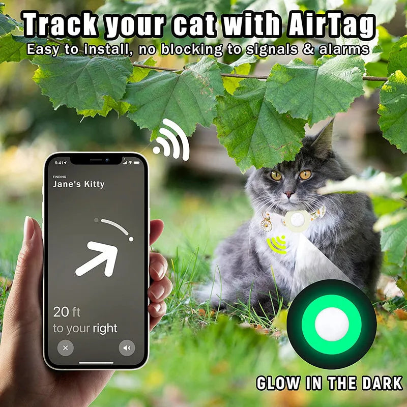 Collier de chat sécurisé avec support AirTag marguerite et grelot