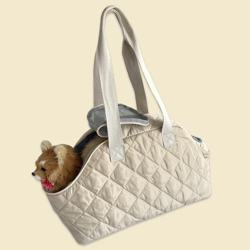 Quilted Portable Breathable Cat Puppy Travel Tote Handbag with Detachable Shoulder Strap Small  Kitten Pet Outdoor Carry Bags