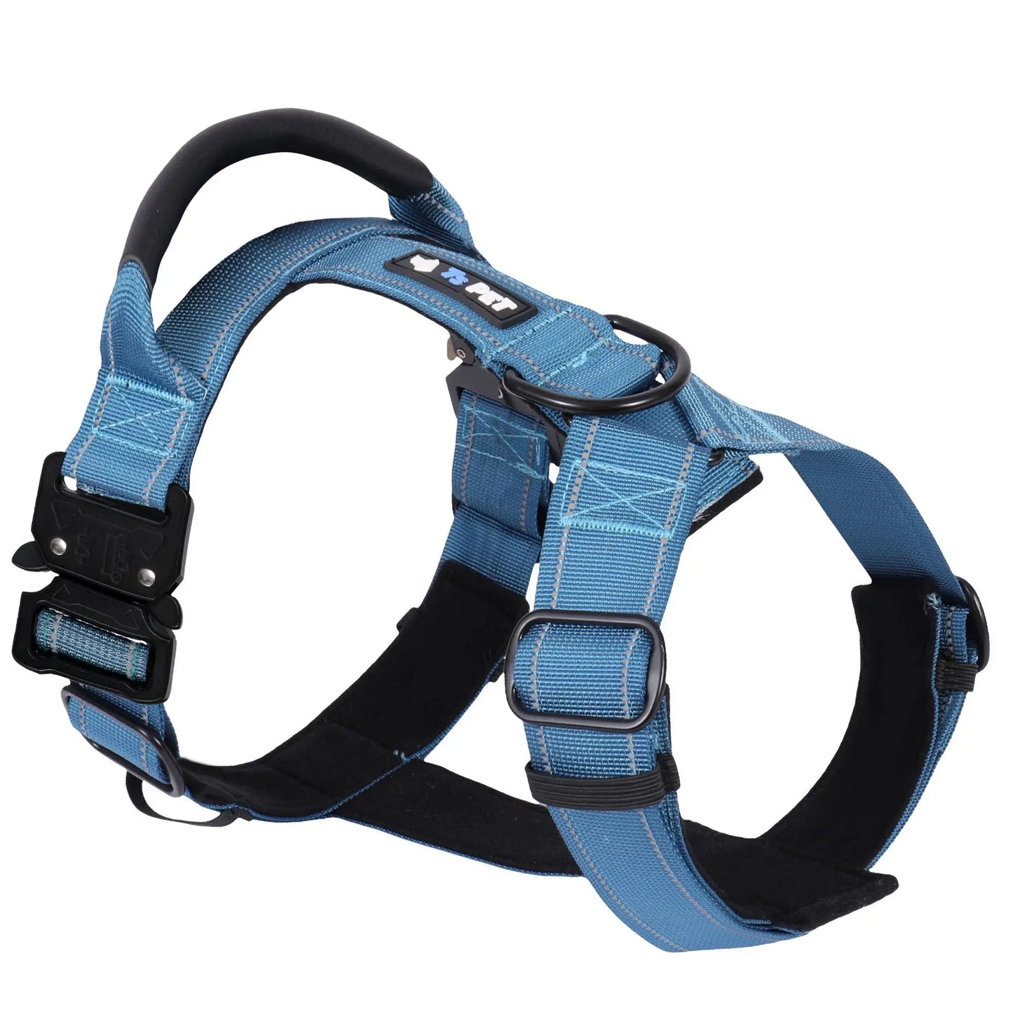 Y-Shaped No-Pull Dog Harness with Leather Handle — Soft Padded, Metal Buckles & Adjustable Fit