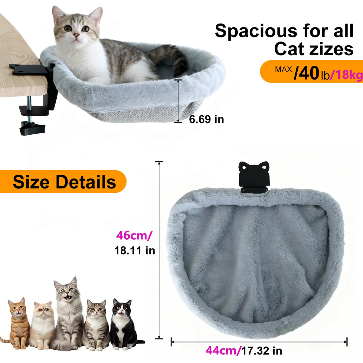Foldable Plush Cat Desk Bed