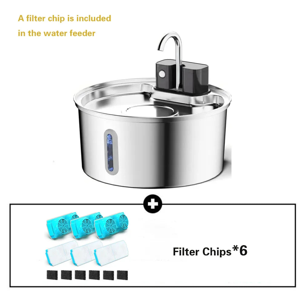 3.2L Wireless Stainless Steel Cat Water Fountain With 4000mAh Battery & Sensor Automatic Filtration Pet Water Drinker Dispenser