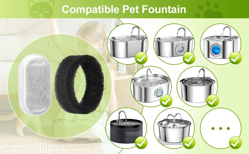 Filtres de remplacement et éponges pour fontaines à eau pour animaux de compagnie - Compatibles avec les modèles 2L et 3.2L