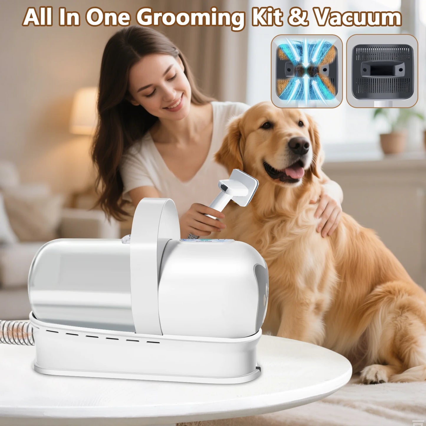 7-in-1 Pet Grooming Vacuum Kit with Clippers & Nail Grinder – 400W