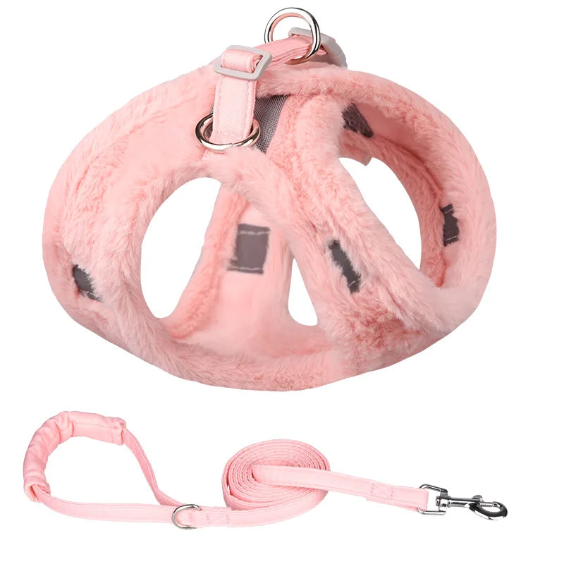 Winter Warm Faux Fur Cat & Dog Harness with Leash Set