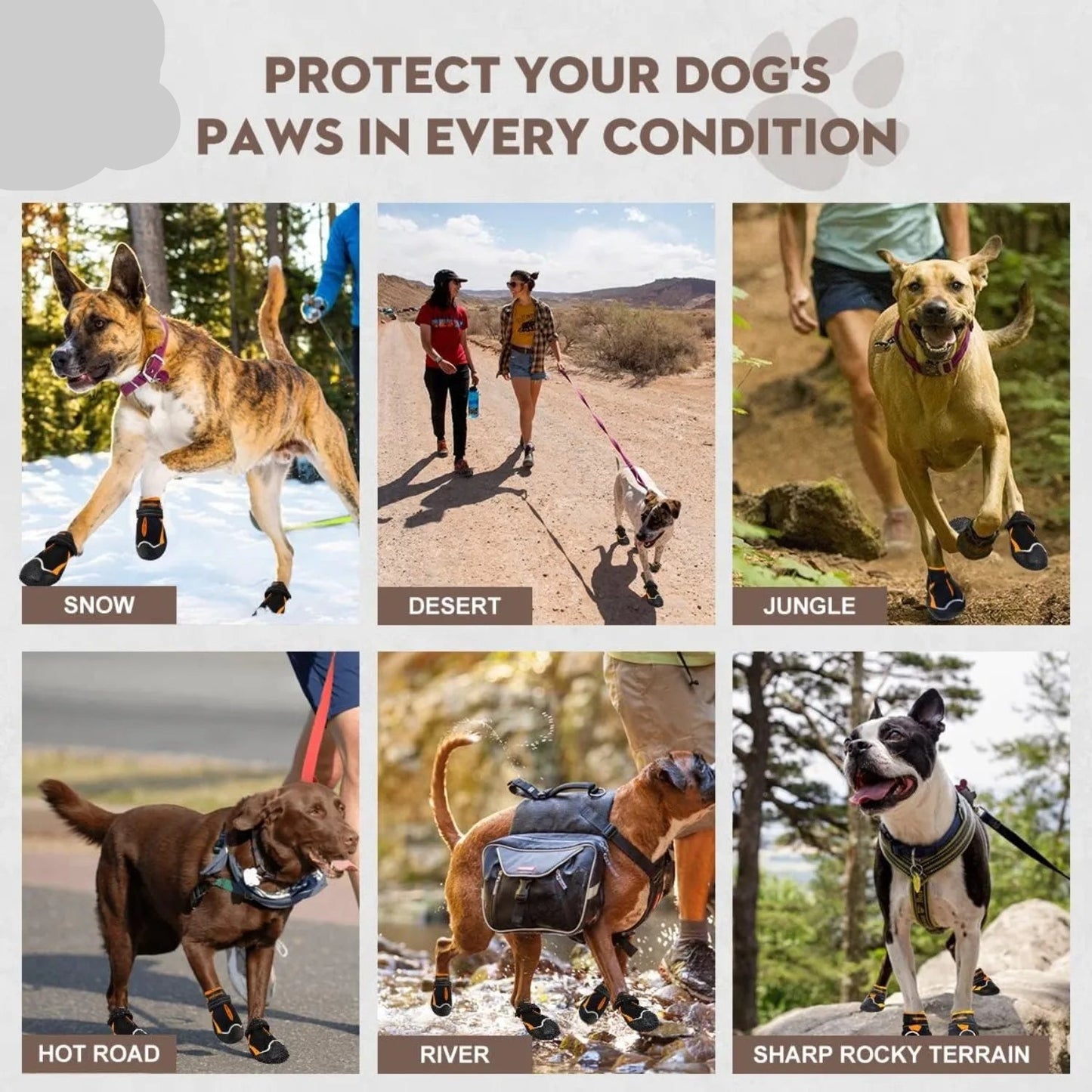 Waterproof Dog Boots for All Weather | Hot Pavement, Snow & Hiking | Set of 4
