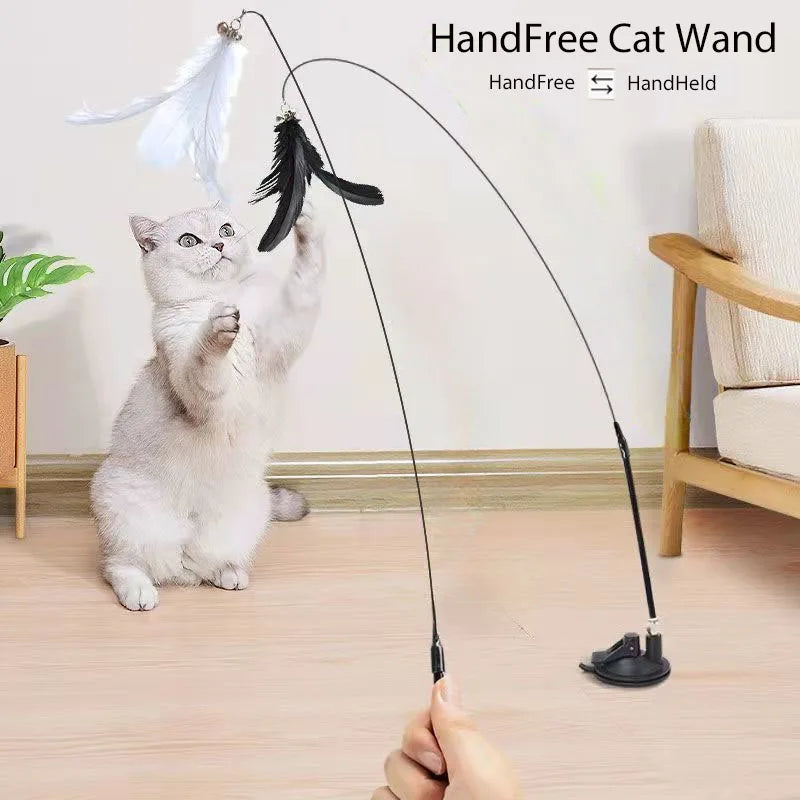 Hands-Free Suction Cup Cat Toy - Interactive Feather Wand Set