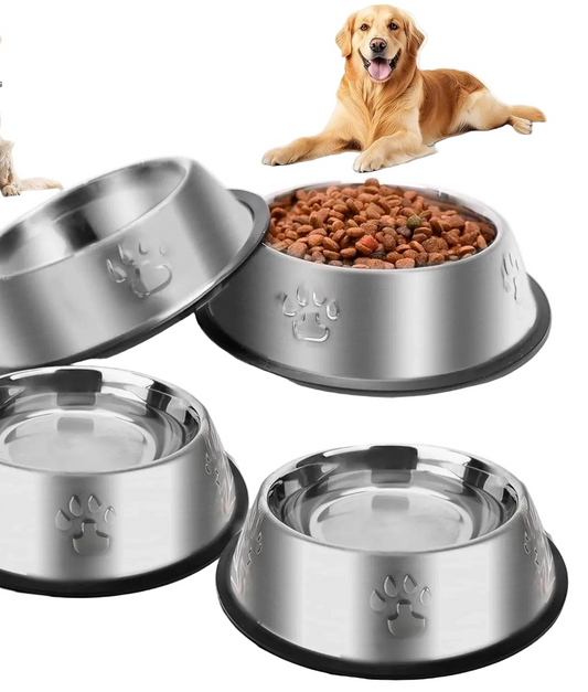 Stainless Steel Pet Bowl with Non-Slip Rubber Base for Dogs & Cats