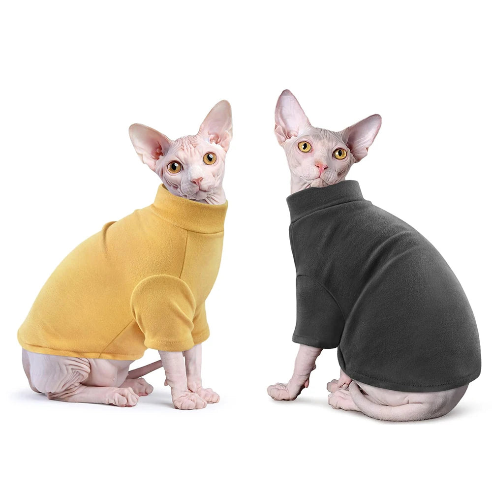 Fashion Sphynx Turtleneck Warm Fleece Pet Pullovers Autumn Winter Cat Sweater for Cats Solid Colors Kitten Clothing Outfits