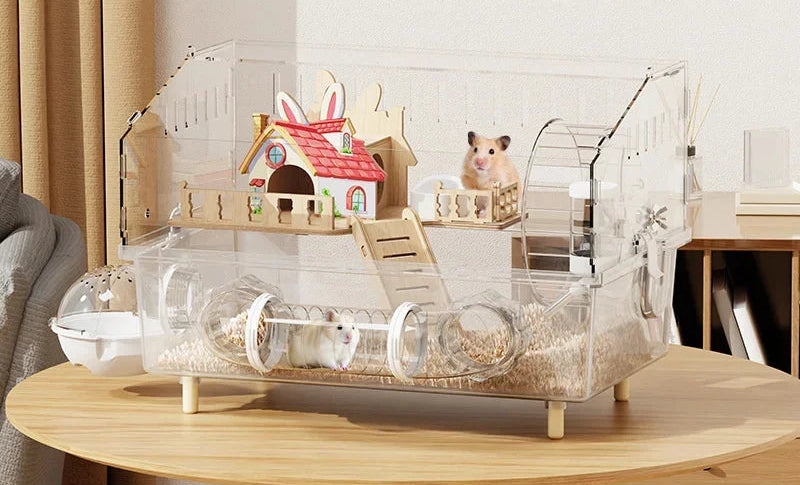 Large Transparent Hamster Cage – Luxury Villa Habitat Full Set for Small Rodents
