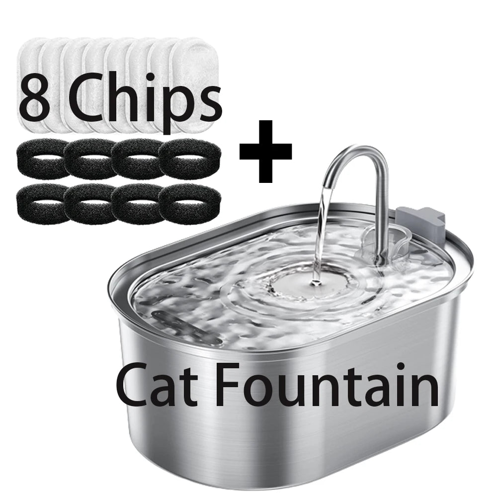 3.2L/108oz automatic cat water fountain, stainless steel pet water fountain, USB powered cat fountain, multi-filtered dog water