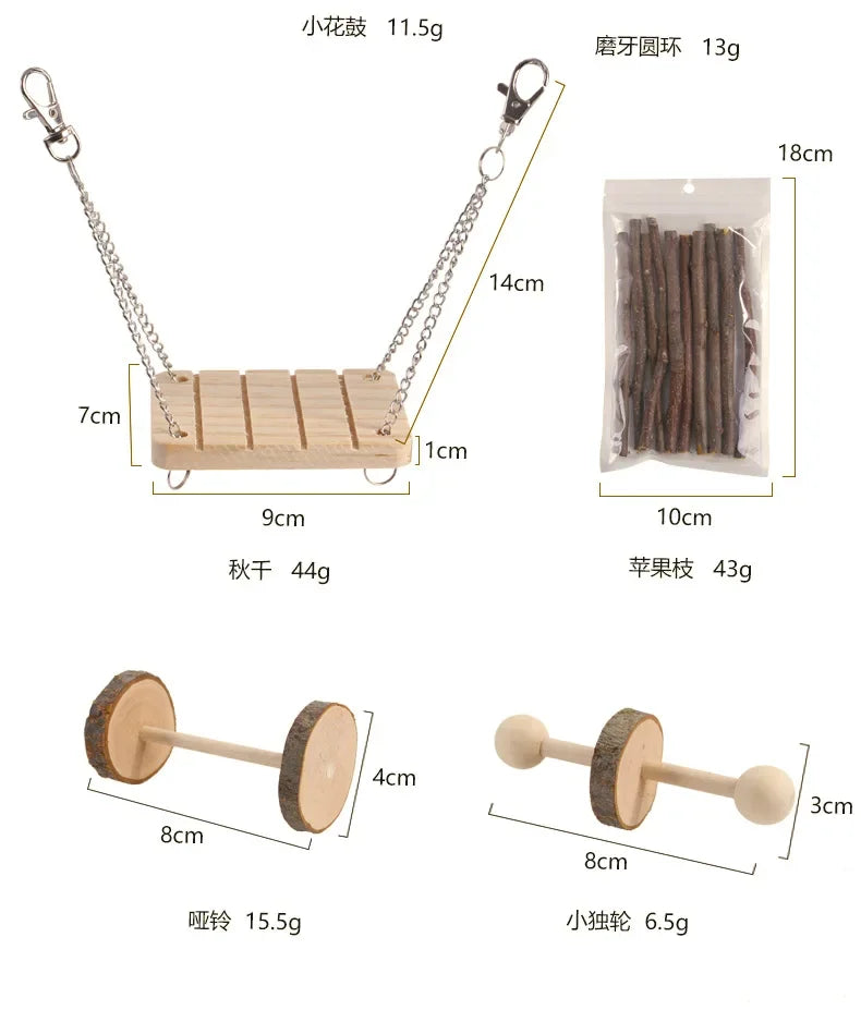 Wooden Molar & Play Toy Set for Small Pets