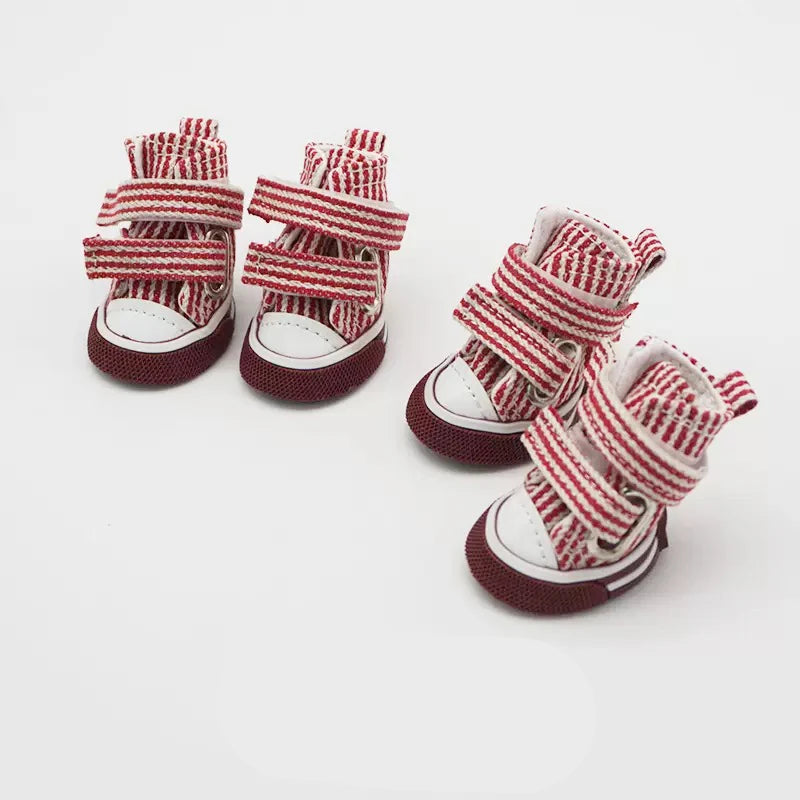 Anti-Slip Dog Shoes & Breathable Canvas Booties – Set of 4