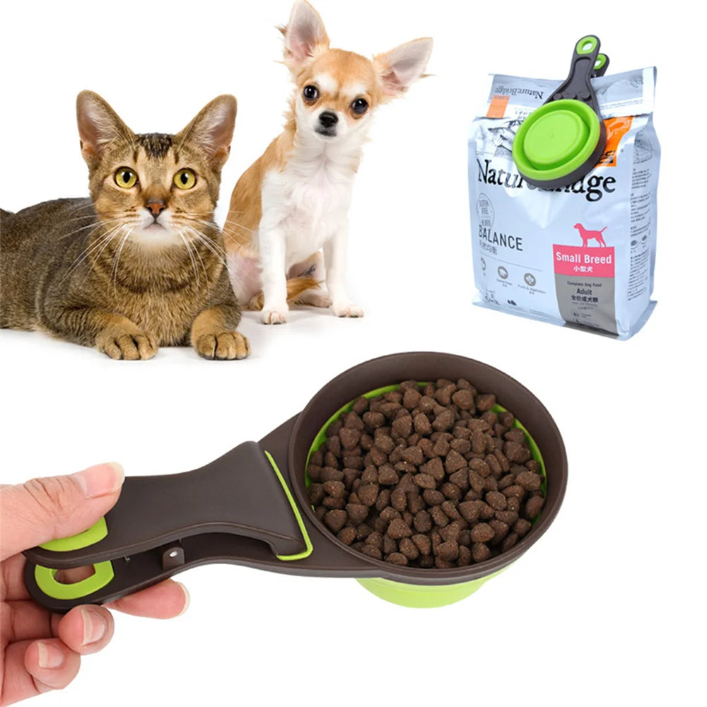 Collapsible Silicone Pet Food Measuring Scoop with Sealing Clip
