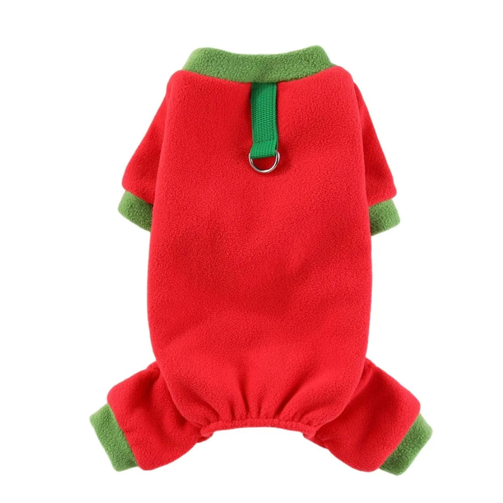 Fleece Dog Jumpsuit Hoodie with Leash Ring — Warm Winter Coat for Dogs & Cats