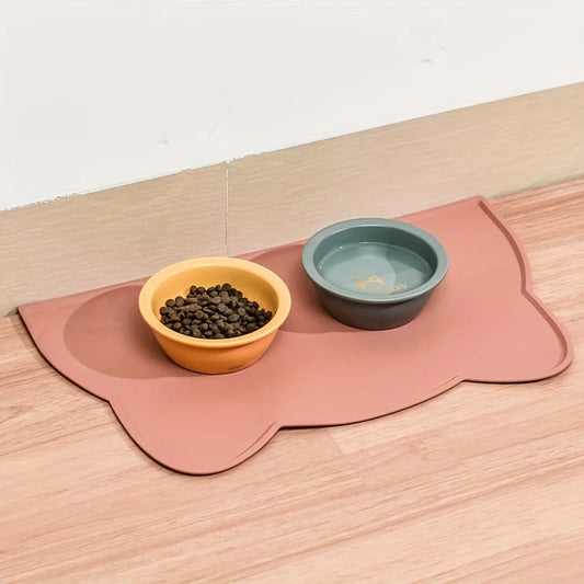 Silicone Pet Feeding Mat - Waterproof Food Bowl Placemat with Raised Edges