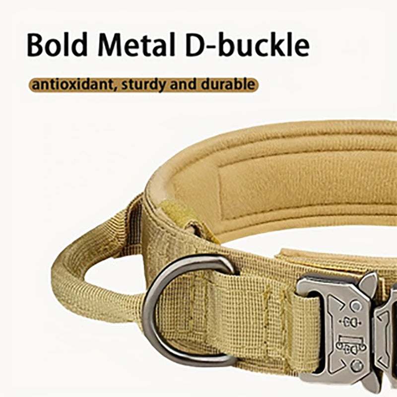 Tactical Military Nylon Dog Collar with Control Handle & Metal Buckle