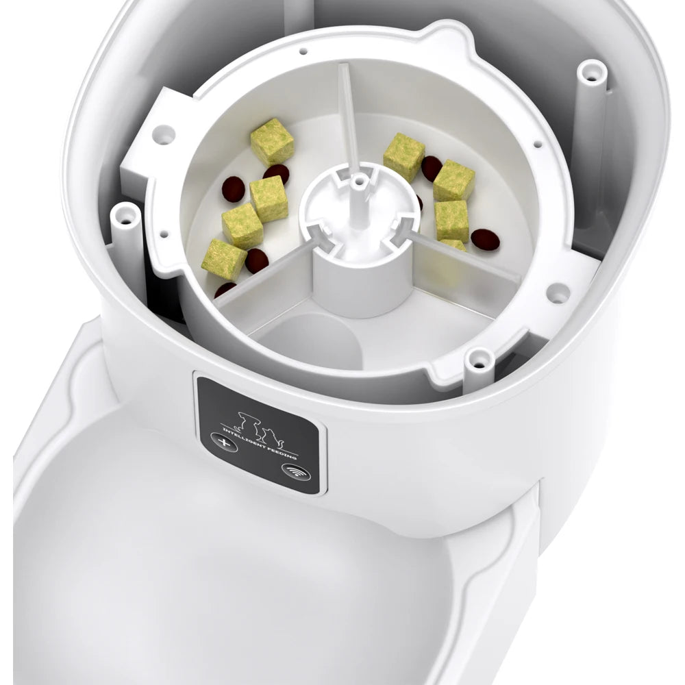 Distributeur intelligent pour chats Tuya WiFi grande capacité 4L, permet de programmer des repas chronométrés et quantitatifs, convient aux gamelles pour chats et chiens