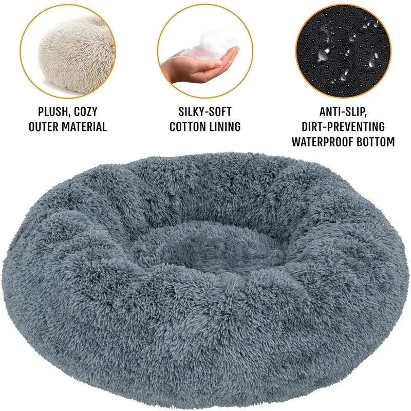 Round Plush Pet Bed — Washable Warm Basket for Dogs & Cats, 6 Sizes