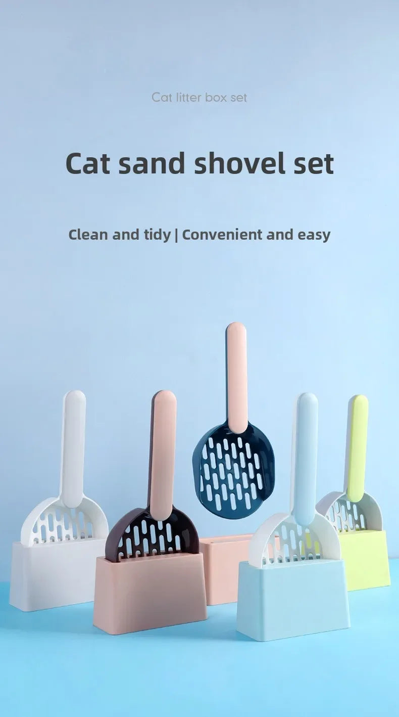 Cat Litter Scoop Set with Base & Fine-Hole Filter – Deep-Clean Sifting Scoop for Cat Litter Trays