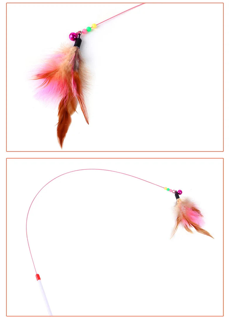 Interactive Feather Wand Cat Toy - Wire Teaser Stick for Kittens
