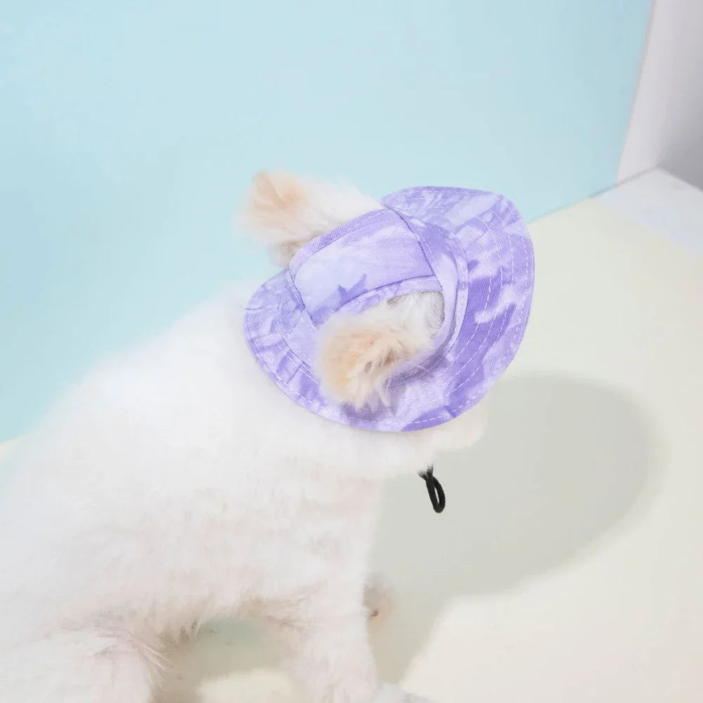 Adjustable Cotton Baseball Cap for Dogs & Cats – Ear Hole Sun Hat for Small & Medium Pets